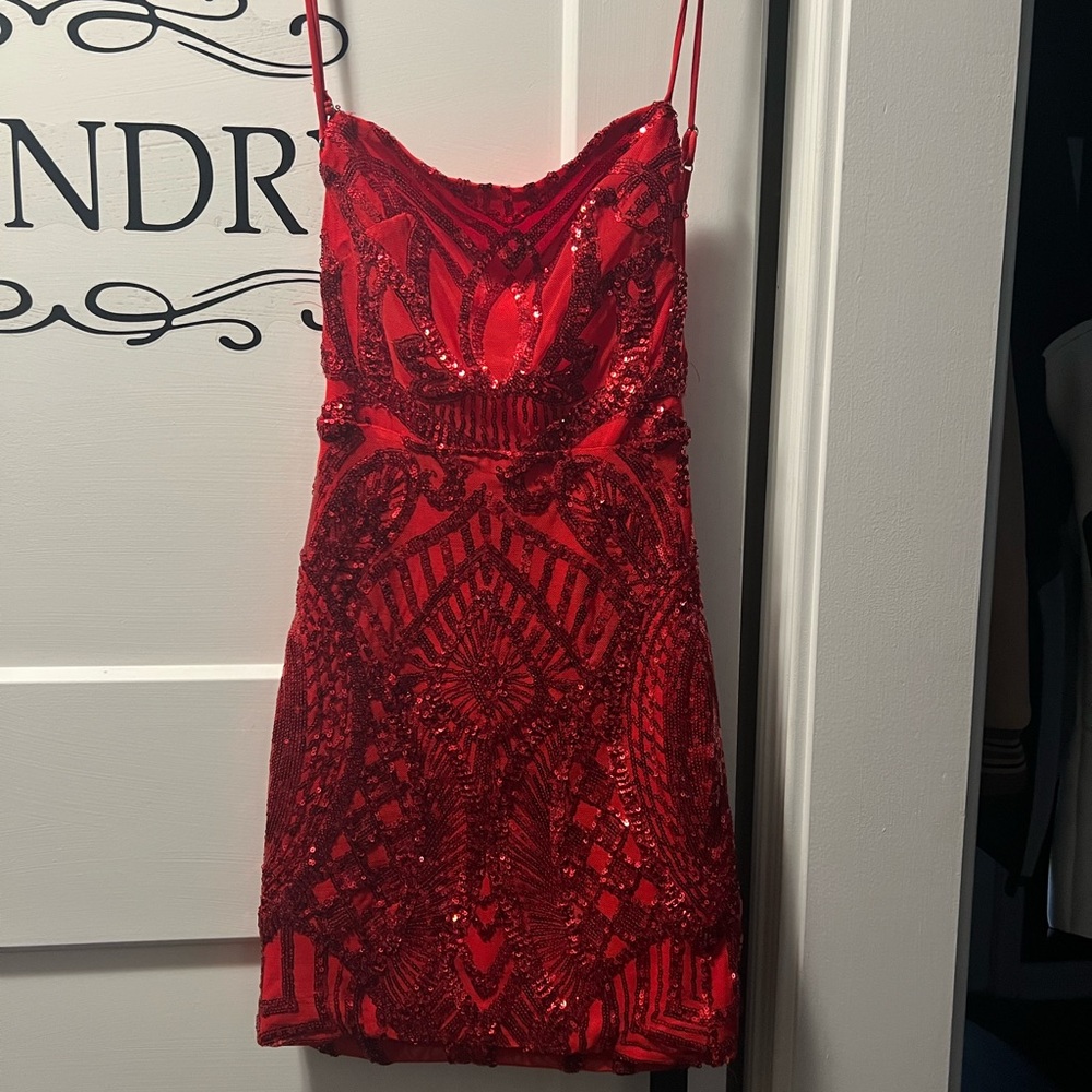 Lucy in the Sky Red Sequin Bodycon Mini Dress